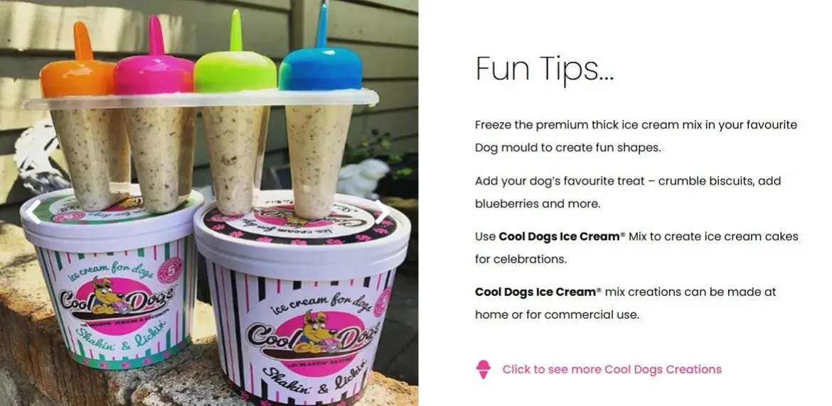 Cool Dogs Ice Cream fun tips showing ice cream popsicles in moulds